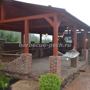 Летняя кухня с барбекю из кирпича