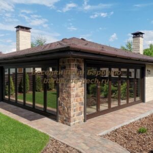 Теплая беседка с мангалом и камином